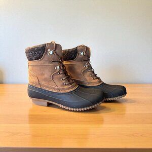 Tommy Hilfiger Women's Rainah Duck Booties Tan Brown Sz 8 Rain Snow Shoes Preppy